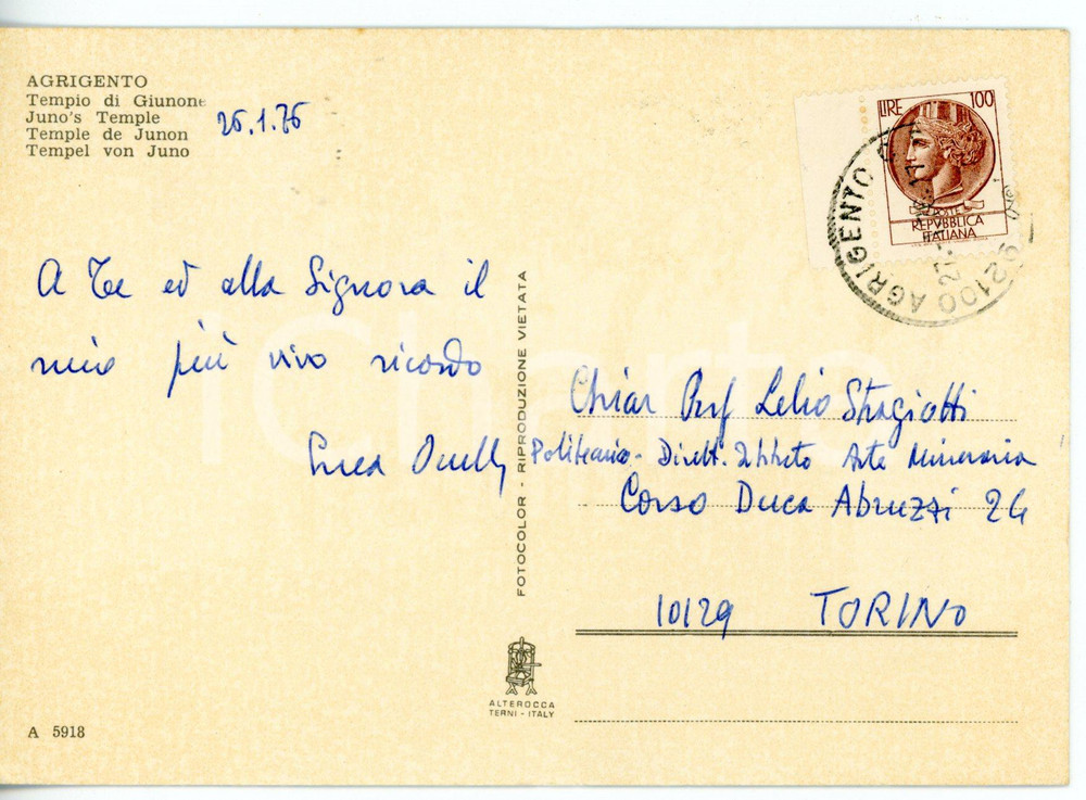 1976 AGRIGENTO Professor Enea OCCELLA - Cartolina con AUTOGRAFO - FG VG