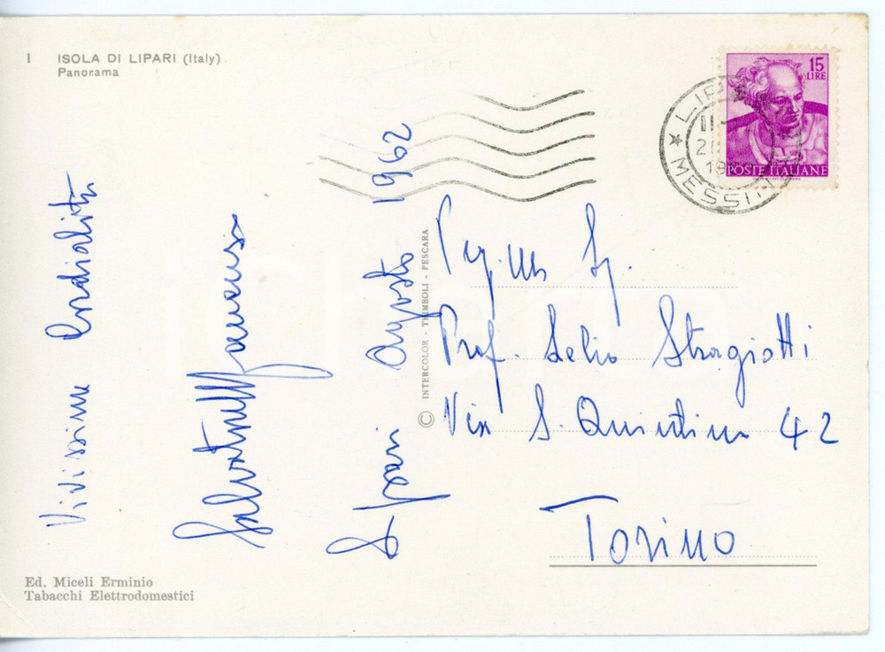 1962 LIPARI Dottor Salvatore MANCUSO *Cartolina con AUTOGRAFO - FG VG