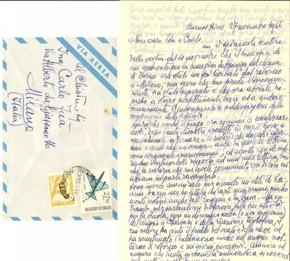 1966 BUENOS AIRES Rodolfo MONDOLFO - Lettera a Carlo FUA' - AUTOGRAFO