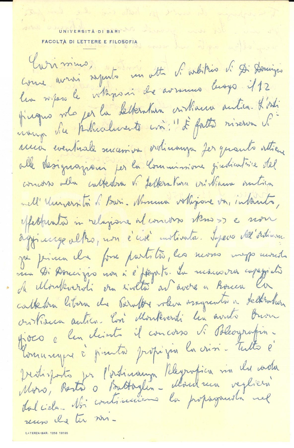 1956 ROMA Lettera prof. Antonio QUACQUARELLI per concorso - AUTOGRAFO