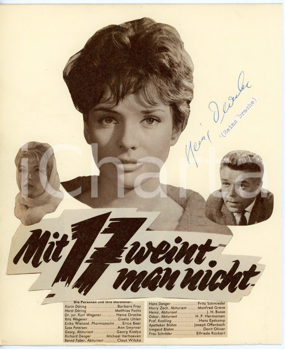 1960 CINEMA "Mit 17 weint man nicht" - Heinz DRACHE - Collage *AUTOGRAFO 20x24