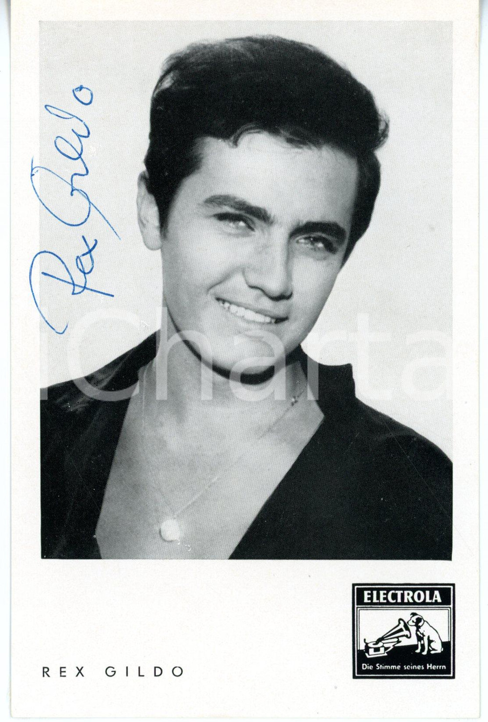 1960 MUSICA Cantante Rex GILDO - Foto seriale ELECTROLA con AUTOGRAFO 9x14 cm