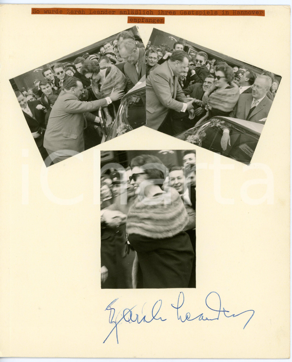 1960 MUSICA Zarah LEANDER - Collage foto - AUTOGRAFO su cartoncino 20x24