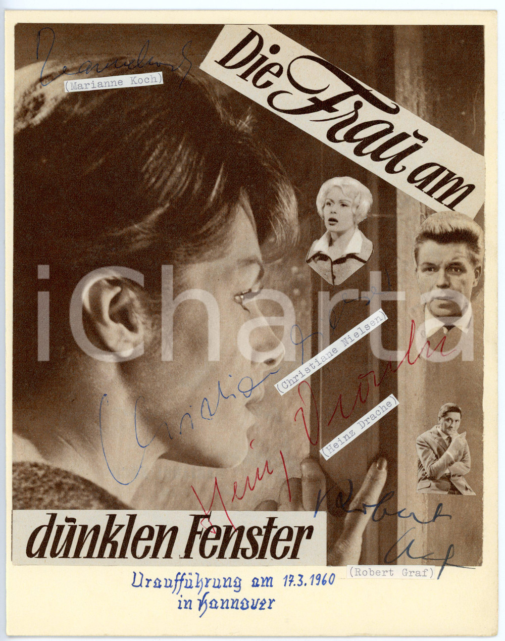 1960 Marianne KOCH Christiane NIELSEN Heinz DRACHE Robert GRAF - SIGNED collage