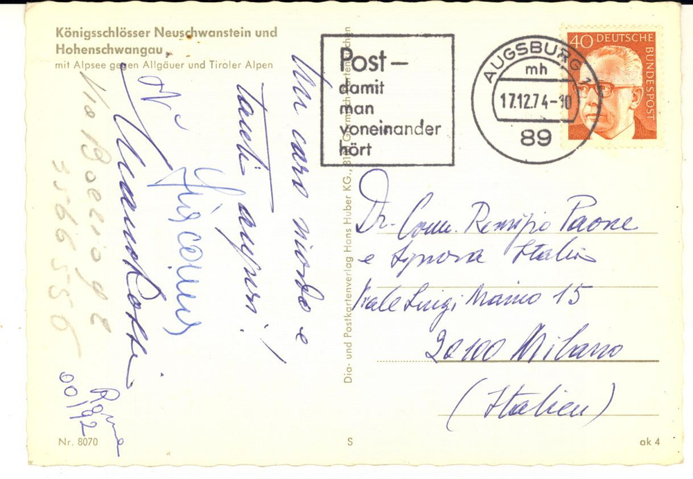 1974 AUGSBURG Cartolina Mario ROSSI direttore d'orchestra - AUTOGRAFO FG VG