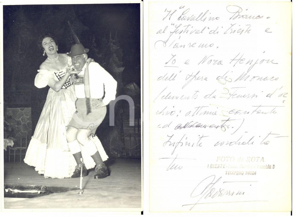 1950 ca TRIESTE Operetta - Cesare ZAVATTINI e Nora HENJON *Foto con AUTOGRAFO