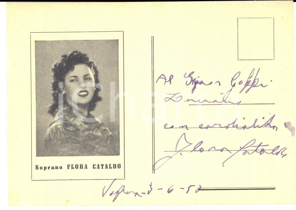 1950 VOGHERA Soprano Flora CATALDO - Cartolina con AUTOGRAFO - DANNEGGIATA