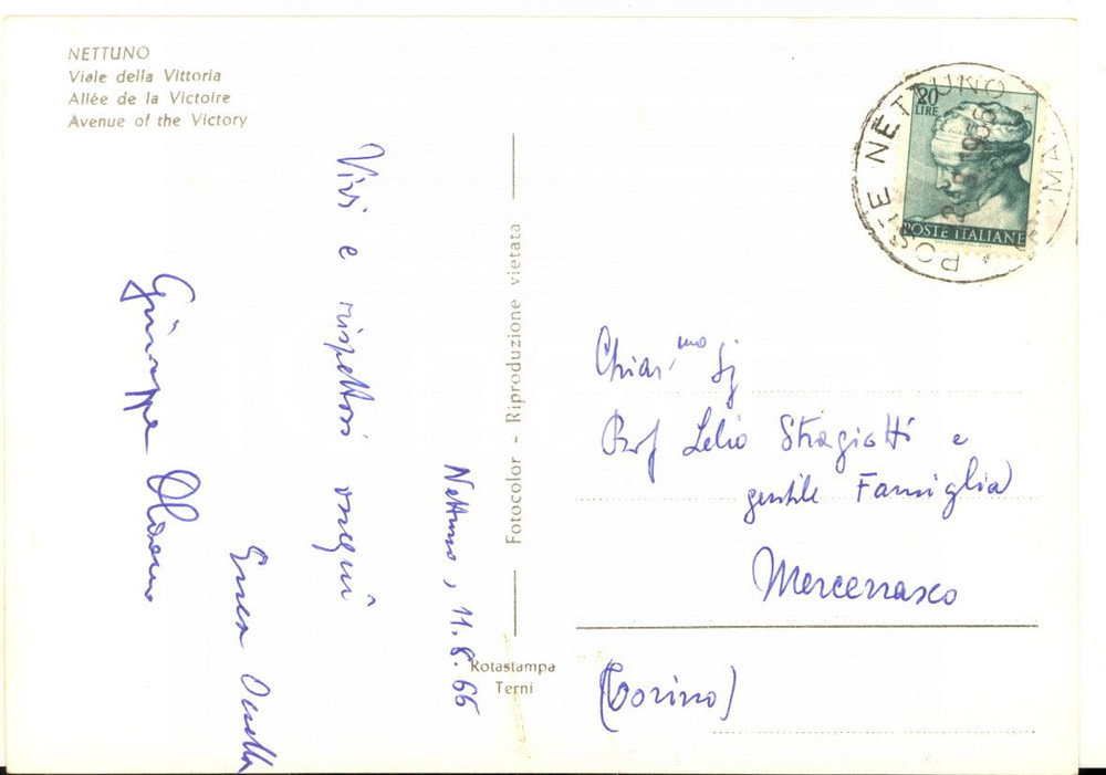 1966 NETTUNO Cartolina prof. Enea OCCELLA - AUTOGRAFO FG VG