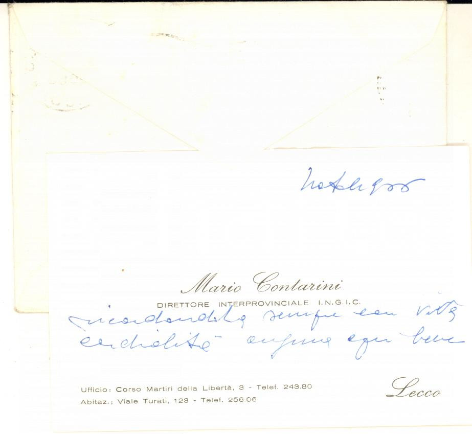 1966 LECCO Mario CONTARINI Direttore INGIC - Biglietto da visita AUTOGRAFO