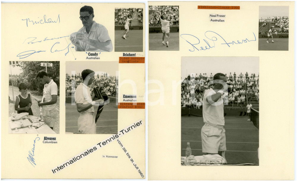 1960 TENNIS Neal FRASER Roy EMERSON Jacques BRICHANT *SIGNED photo collage