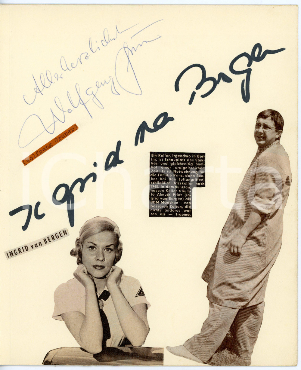 1960 CINEMA Ingrid VAN BERGEN - Wofgang GRUNER *Collage con AUTOGRAFO