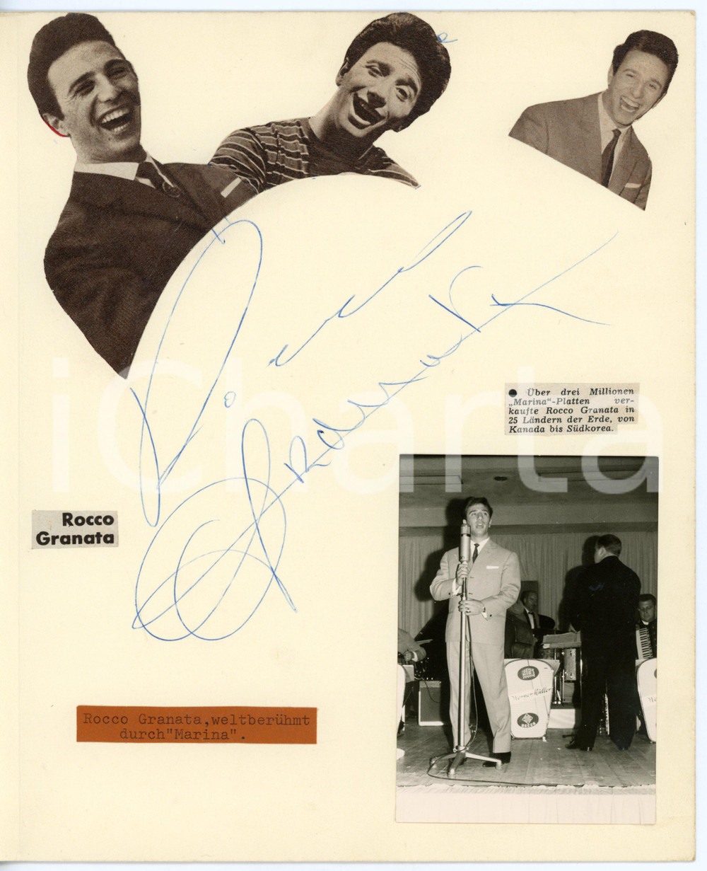 1960 MUSICA Rocco GRANATA canta "Marina" - Collage con AUTOGRAFO 20x24 cm