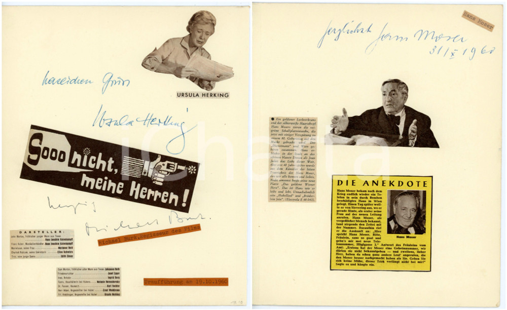 1960 CINEMA Ursula HERKING Michael BURK Hans MOSER - Collage con AUTOGRAFI 20x24