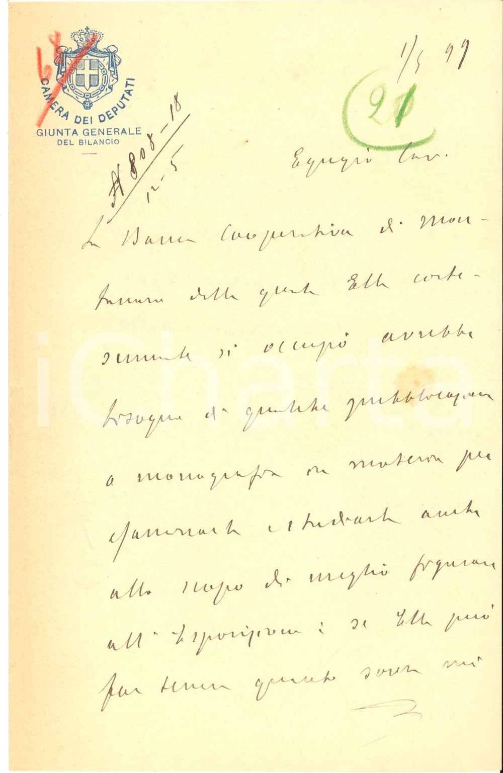 1899 ROMA Secondo FROLA chiede pubblicazioni pro Banca Cooperativa - AUTOGRAFO