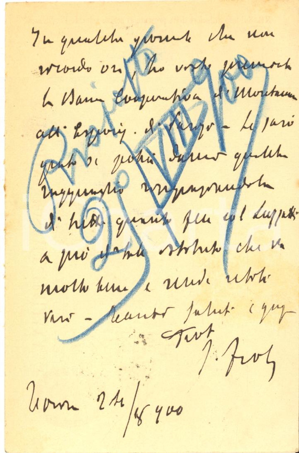 1900 ROMA Cartolina on. Secondo FROLA pro Banca Cooperativa MONTANARO ^AUTOGRAFO