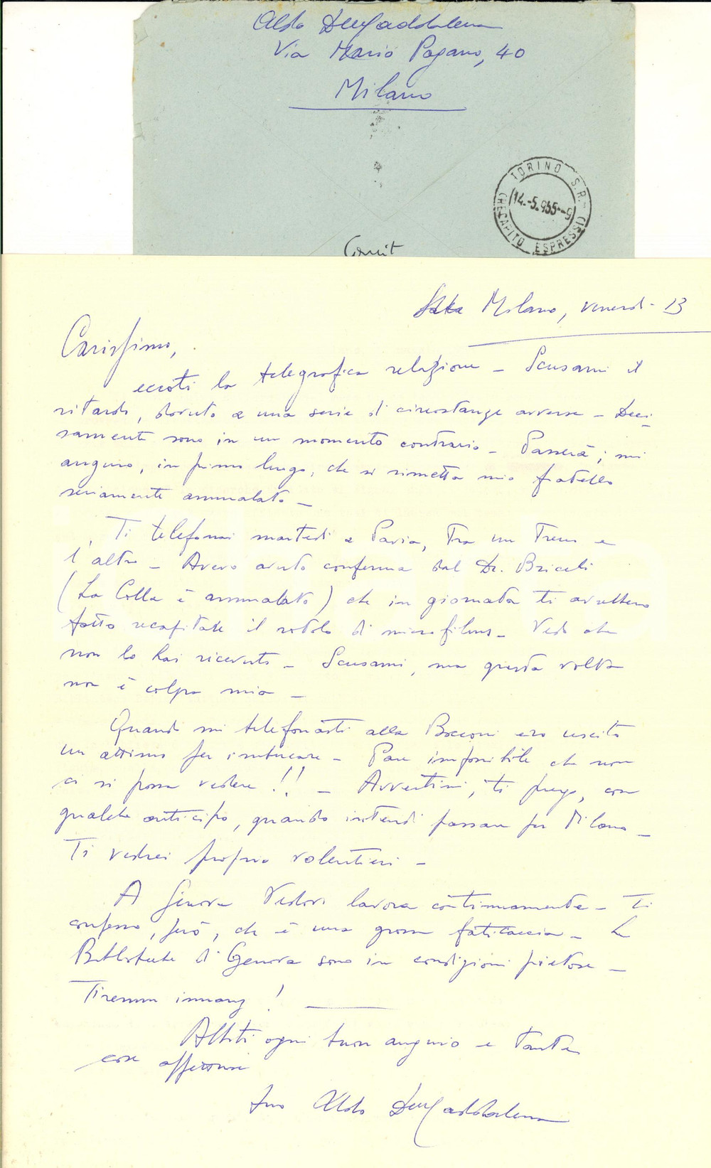 1955 MILANO Lettera Aldo DE MADDALENA per studio su economia genovese AUTOGRAFO
