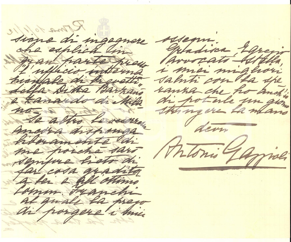 1912 ROMA Cassa Nazionale Previdenza - Lettera Antonio GAGGIOLI - AUTOGRAFO