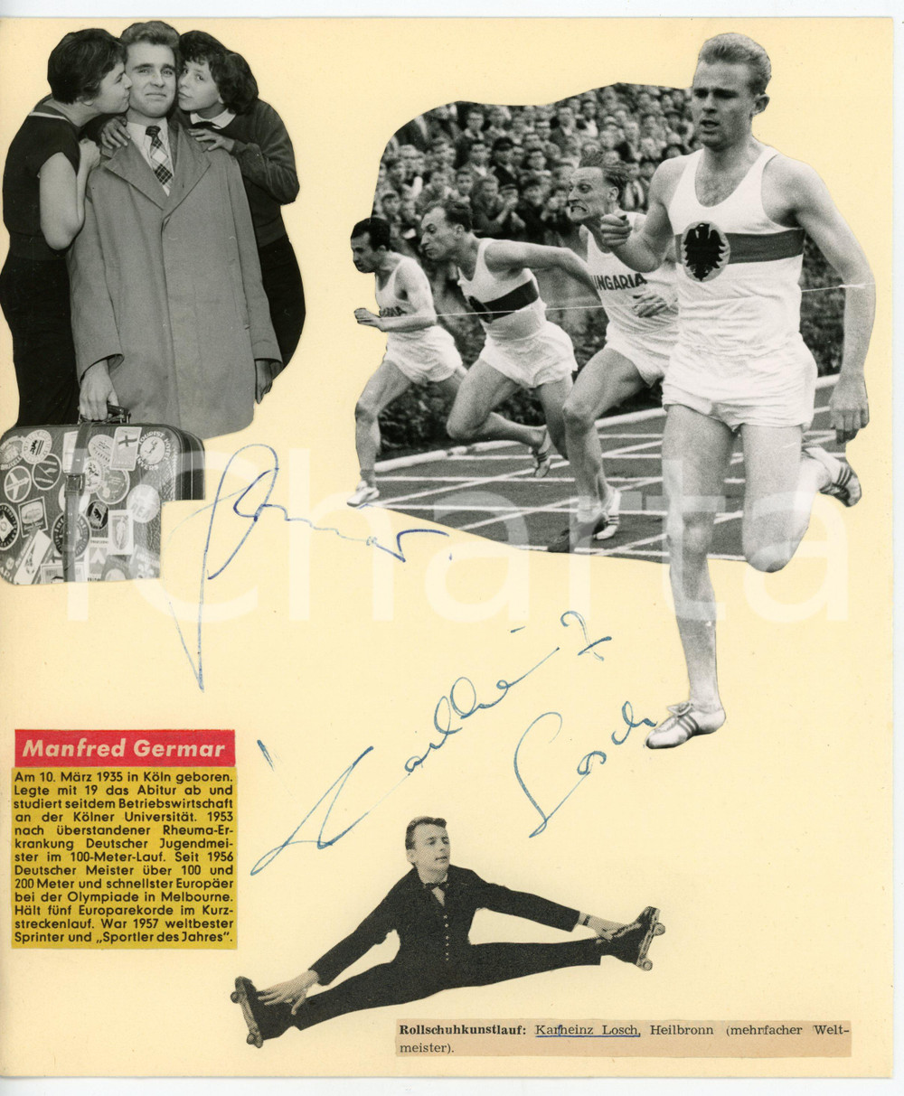1960 SPORT Manfred GERMAR - Karl-Heinz LOSCH *SIGNED photo collage 20x24 cm