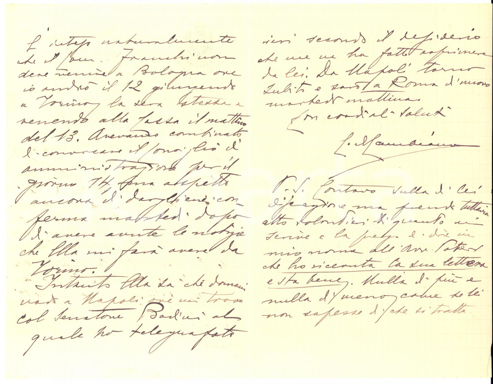 1912 ROMA Lettera on. Cesare FERRERO DI CAMBIANO all'avv. Stella - AUTOGRAFO