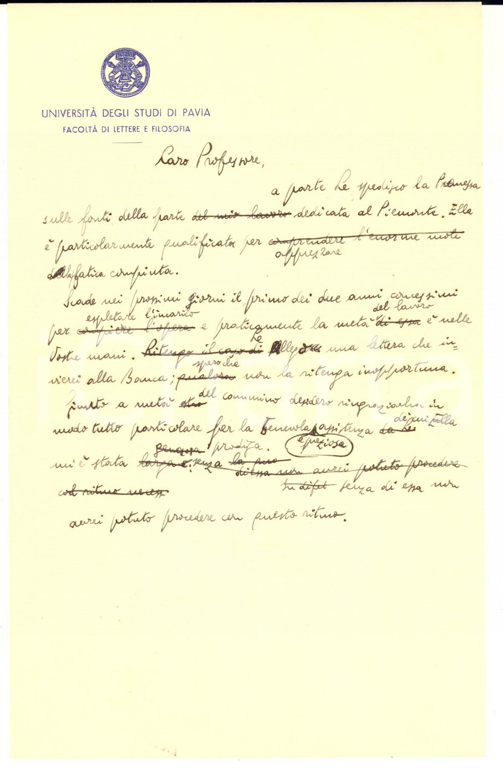 1940 ca PAVIA Luigi BULFERETTI su storia economica d'Italia *Bozza AUTOGRAFA