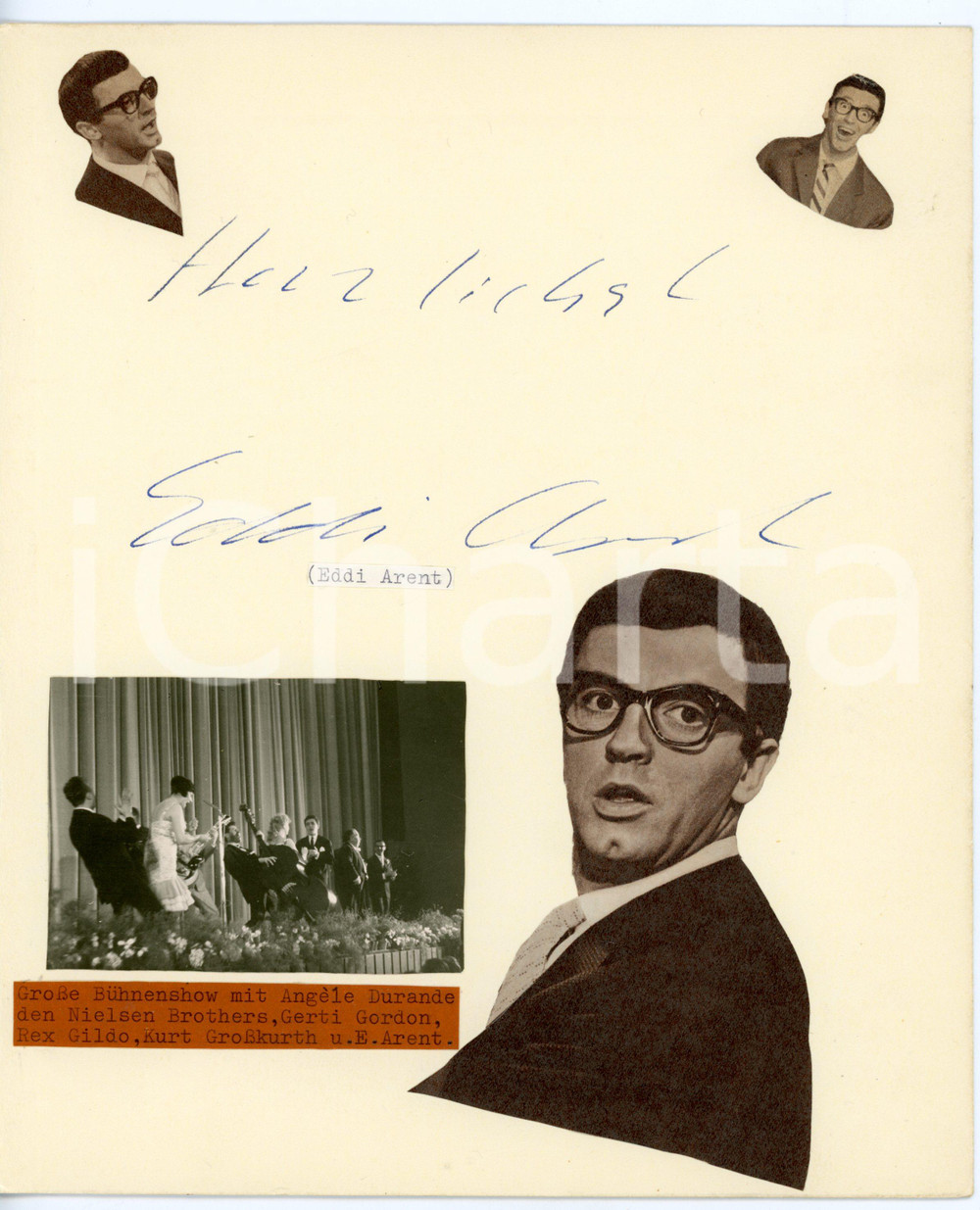 Autografo originale 1960 CINEMA Attore Eddi ARENT in Schlagerparade 1960 Collage con AUTOGRAFO 1