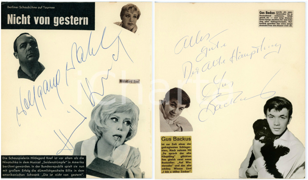 1961 TEATRO Hildegard KNEF e Wolfgang WAHL in "Nicht von gestern" SIGNED collage