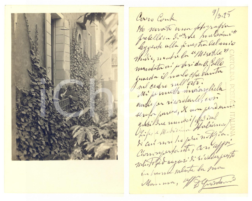 1925 COURMAYEUR (?) Ritratto Davide GIORDANO alla finestra - Foto con AUTOGRAFO