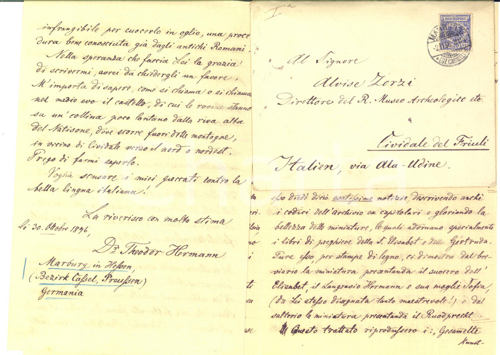 1896 MARBURG Theodor HERMANN su Elisabetta e Gertrude d'Ungheria - AUTOGRAFO
