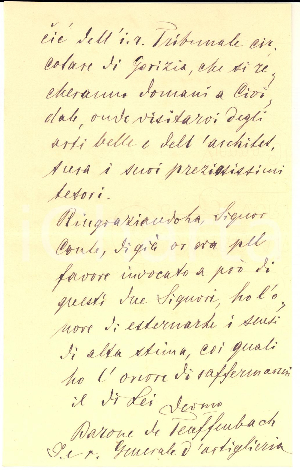1902 GORIZIA Generale Albin von TEUFFENBACH raccomanda due visitatori *AUTOGRAFO