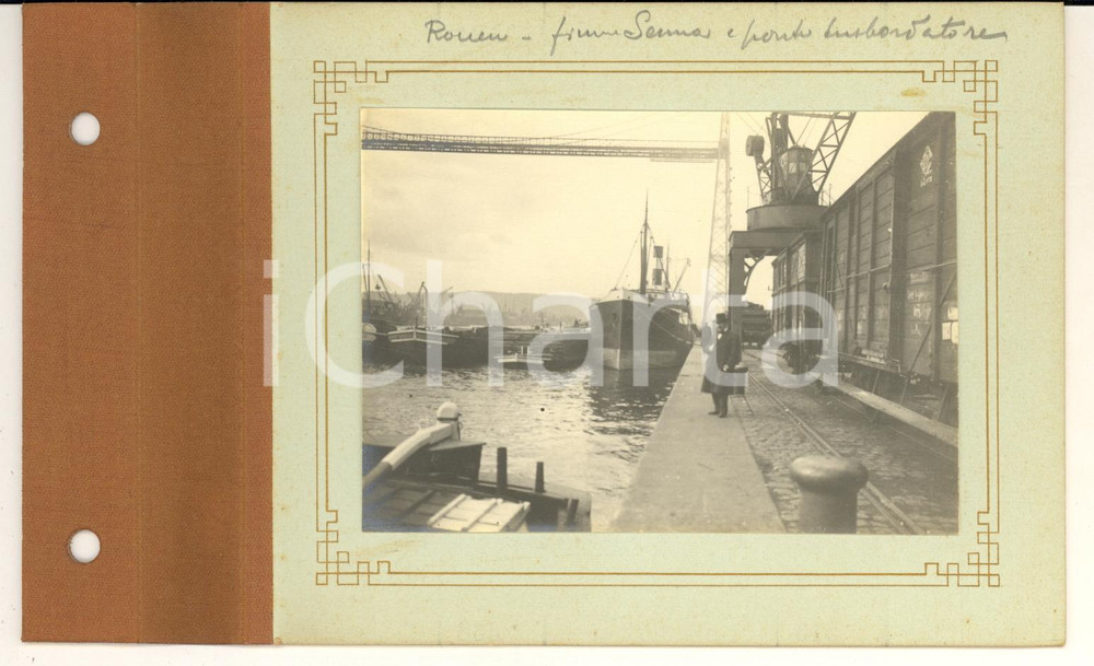 1910 ca ROUEN (FRANCE) Fiume Senna e ponte trasbordatore - Foto VINTAGE ANIMATA