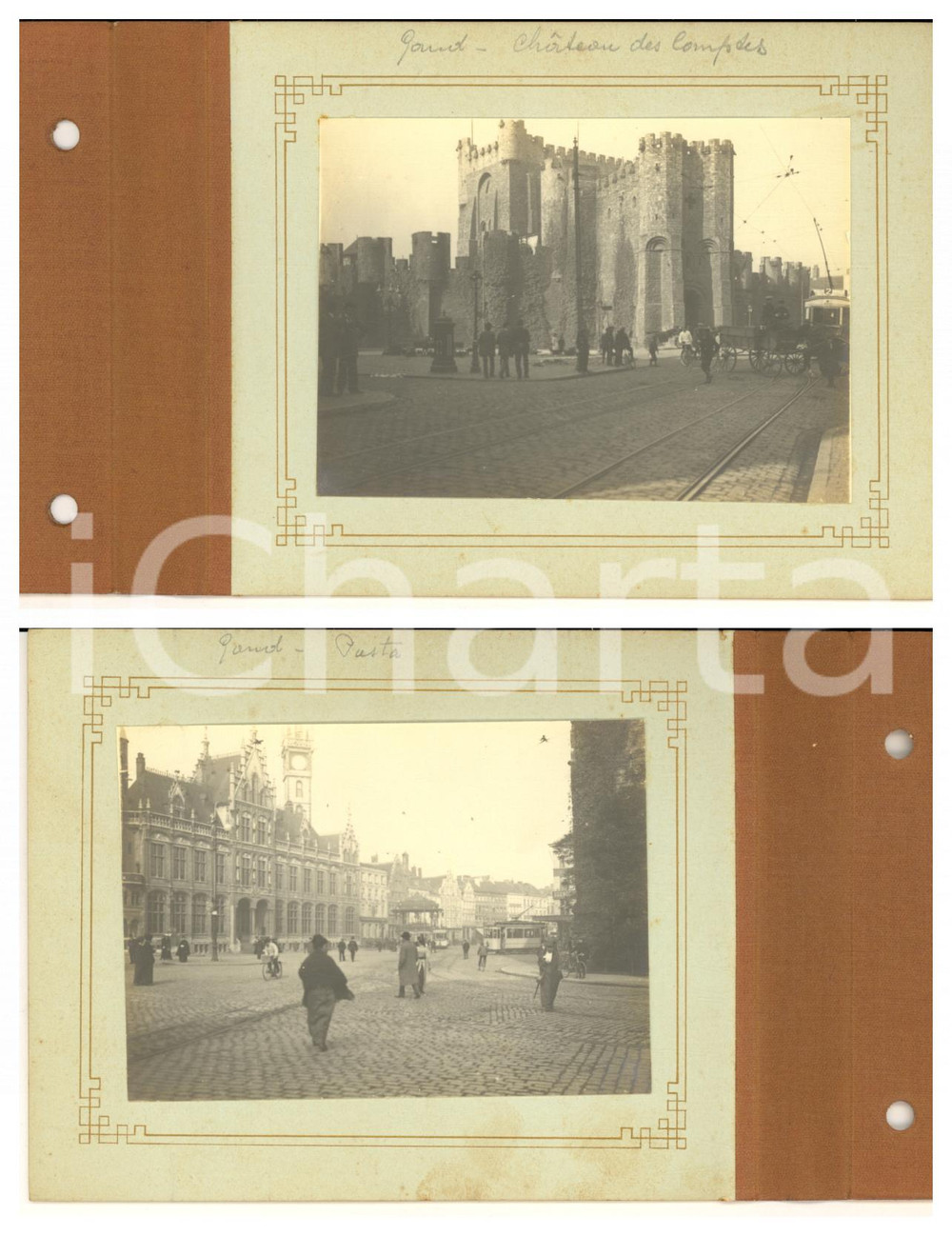 1910 ca GAND Château des Comtes - Post Plaza *Lotto 2 foto VINTAGE ANIMATE TRAM