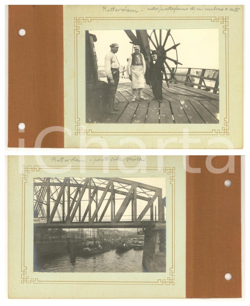1910 ca ROTTERDAM Piattaforma mulino a vento - Ponte sulla Mosa - 2 foto ANIMATE