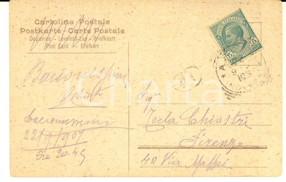 1907 ARONA Pittore Carlo CHIOSTRI - Cartolina a Tecla - AUTOGRAFO FP VG