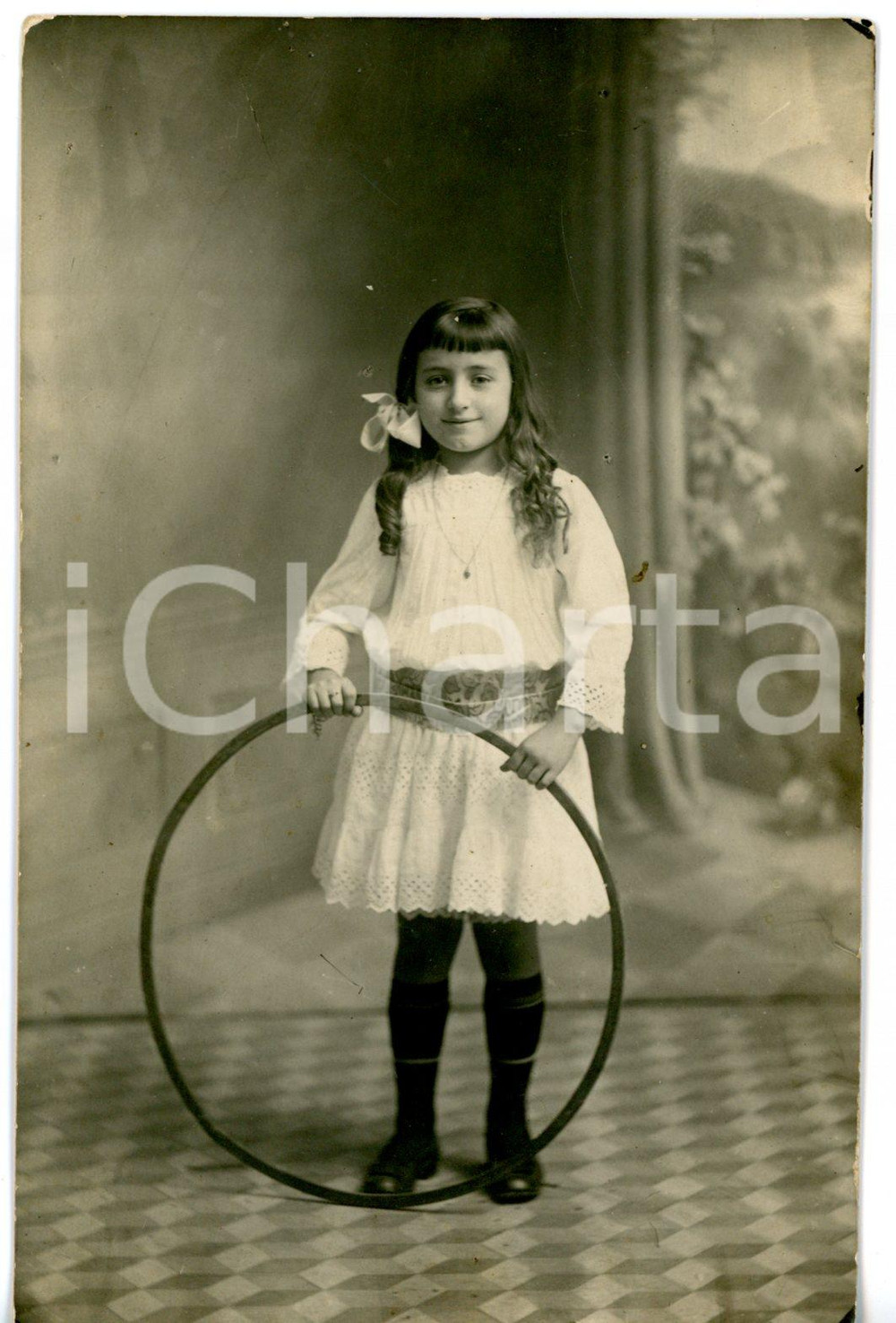 1915 ALESSANDRIA Ritratto di Edvige COPPERO bambina con il cerchio - Foto 8x13 cm