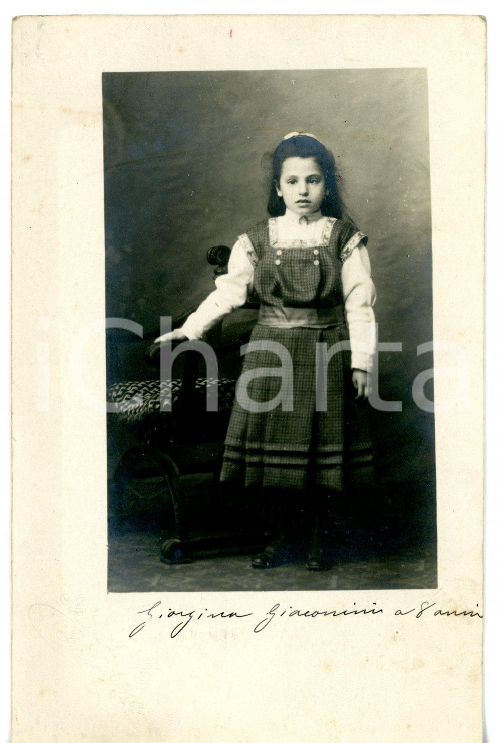 1930 ca BOLOGNA Ritratto Giorgia GIACOMINI bambina in abito a quadretti - Foto