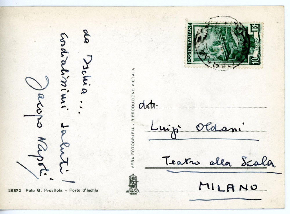 1960 ca ISCHIA Compositore Jacopo NAPOLI - Cartolina con AUTOGRAFO - FG