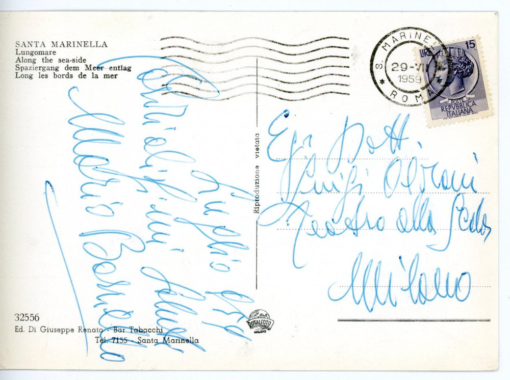 1959 SANTA MARINELLA - LIRICA Baritono Mario BORRIELLO *Cartolina con AUTOGRAFO