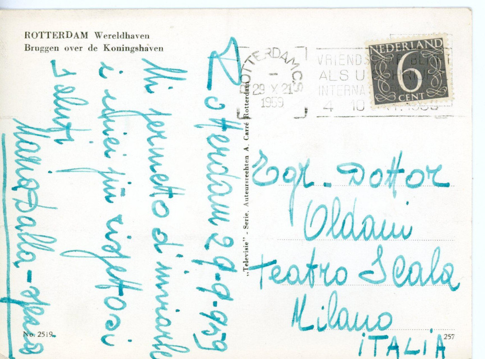 1959 ROTTERDAM - LIRICA Soprano Maria DALLA SPEZIA - Cartolina con AUTOGRAFO