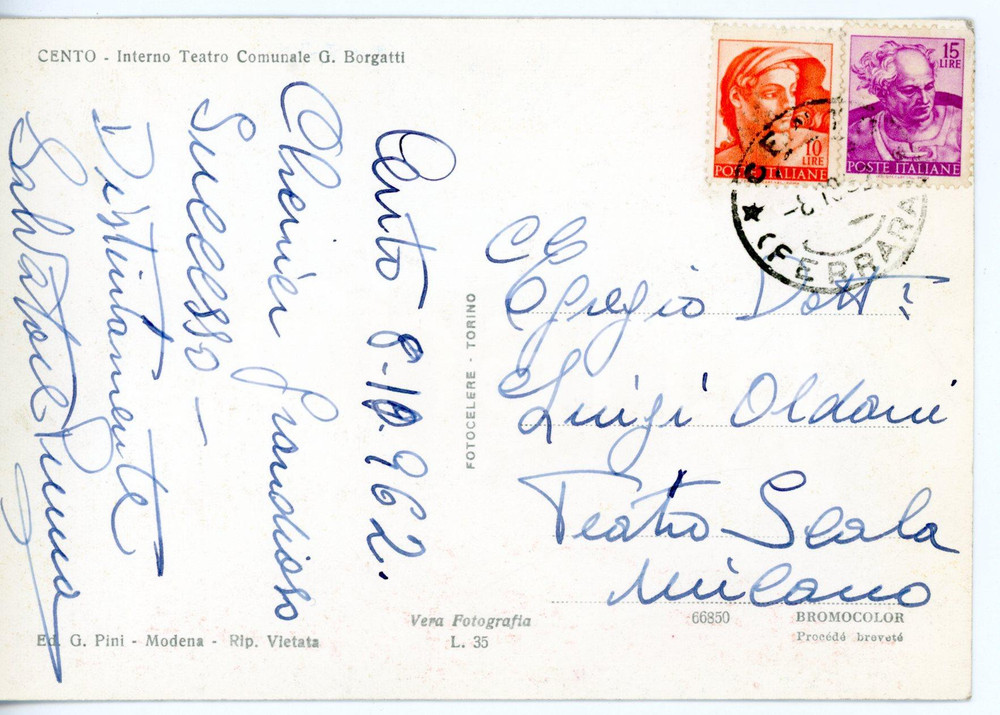 1962 CENTO - LIRICA Tenore Salvatore PUMA - Cartolina con AUTOGRAFO FG VG