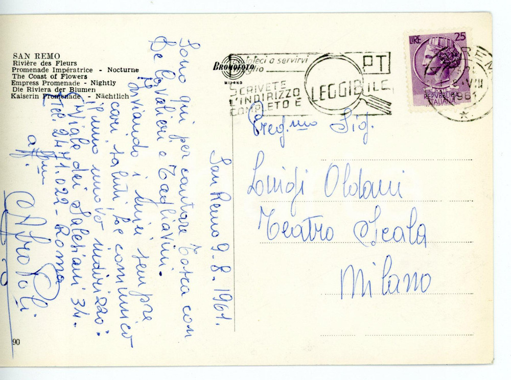 1961 SAN REMO LIRICA Baritono Afro POLI *Cartolina con AUTOGRAFO FG VG