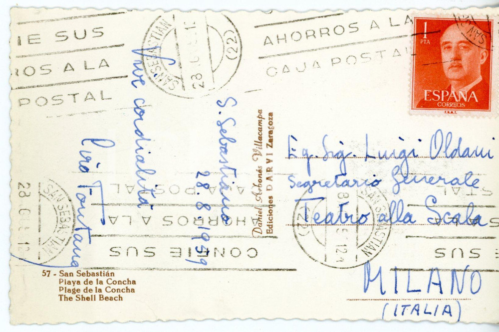 1959 SAN SEBASTIÁN - TEATRO Commediografo Ciro FONTANA - Cartolina con AUTOGRAFO