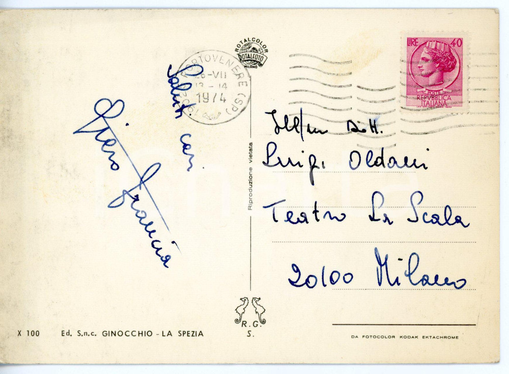 1962 PORTOVENERE LIRICA Baritono Piero FRANCIA *Cartolina con AUTOGRAFO FG VG
