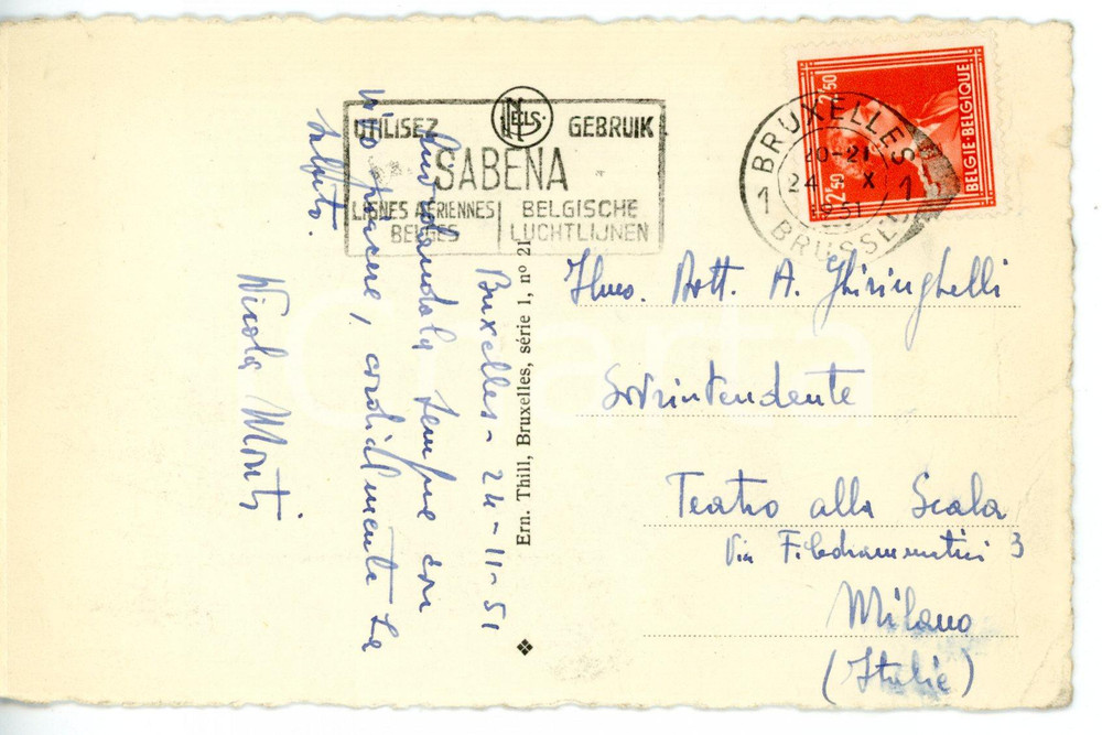 1951 BRUXELLES - LIRICA Tenore Nicola MONTI - Cartolina con AUTOGRAFO FP VG
