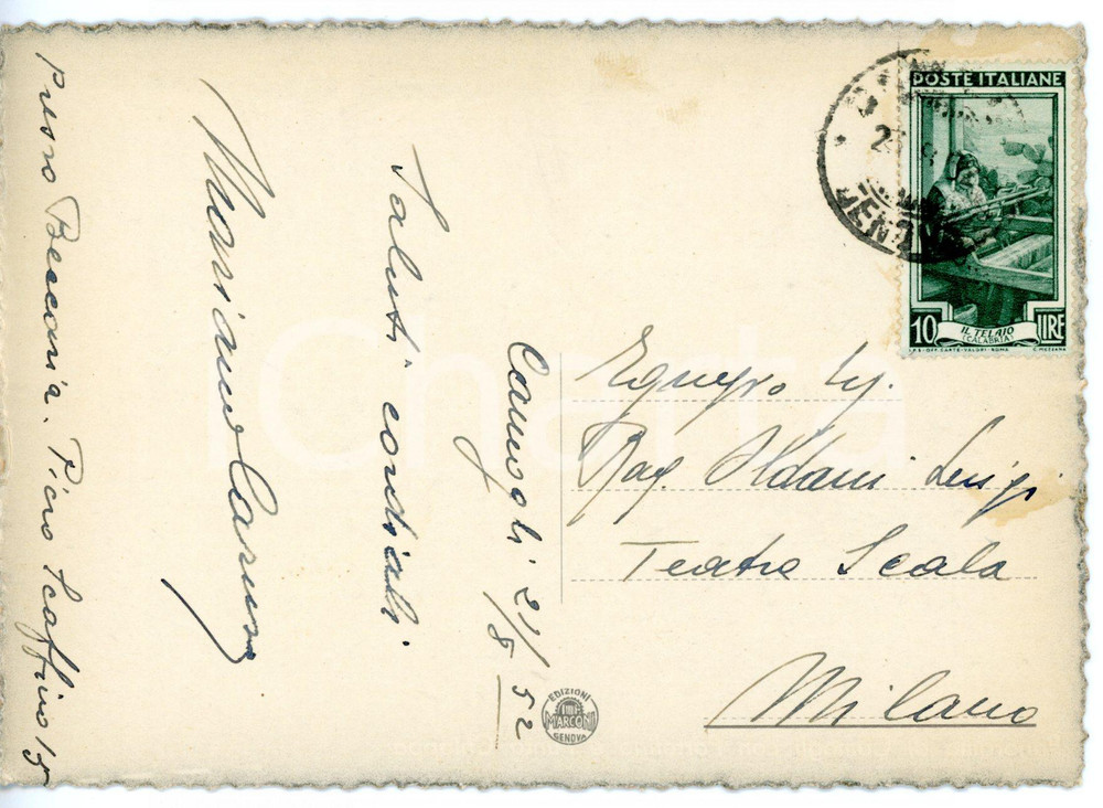 1952 CAMOGLI - LIRICA Tenore Mariano CARUSO *Cartolina con AUTOGRAFO FG VG
