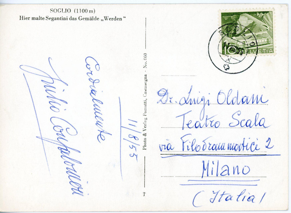 1955 SOGLIO - OPERA Compositore Giulio CONFALONIERI *Cartolina con AUTOGRAFO FG