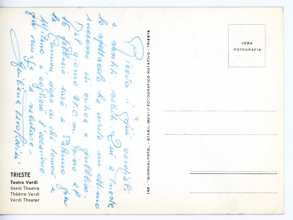 1960 ca TRIESTE - LIRICA Soprano Giuliana TAVOLACCINI *Cartolina con AUTOGRAFO