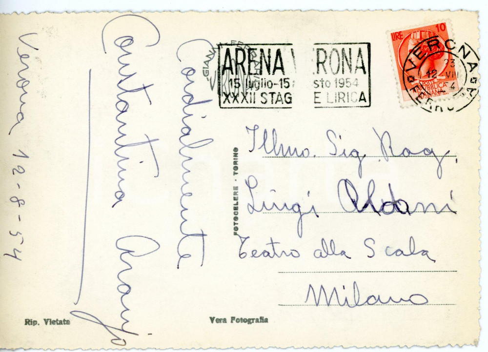 1954 VERONA - LIRICA Soprano Constantina ARAUJO *Cartolina con AUTOGRAFO FG VG