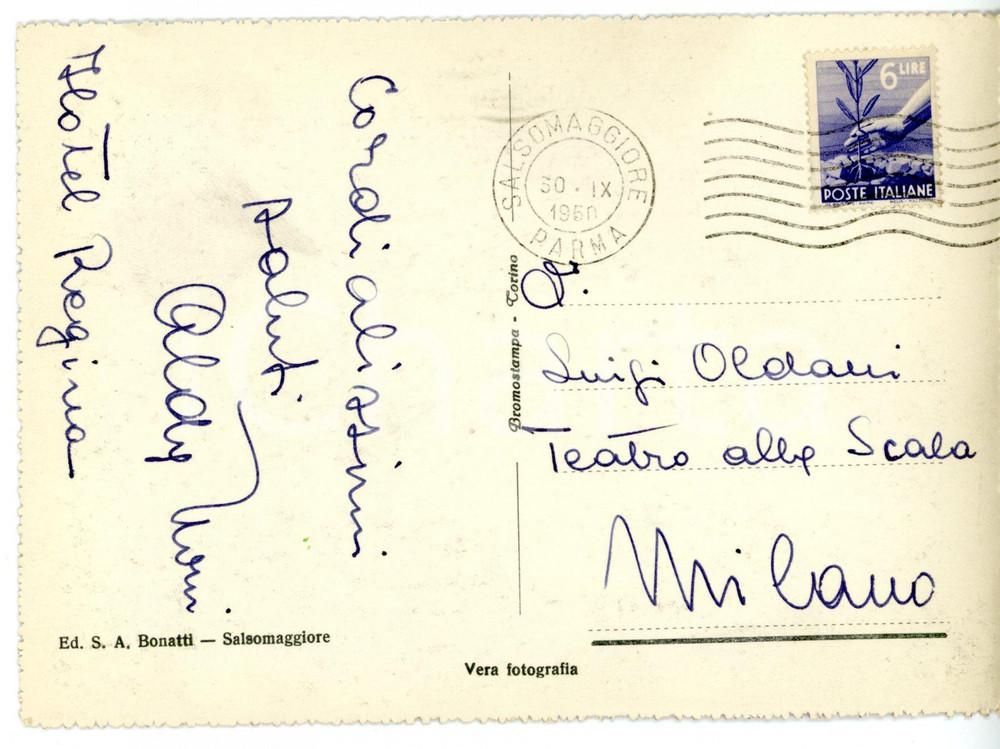 1950 PARMA Hotel Regina - LIRICA Soprano Alda NONI *Cartolina con AUTOGRAFO - FG