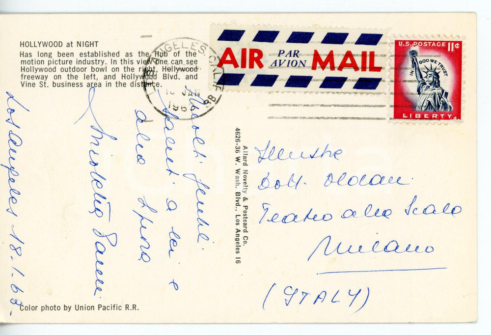 1963 LOS ANGELES - LIRICA Soprano Nicoletta PANNI *Cartolina con AUTOGRAFO FP VG