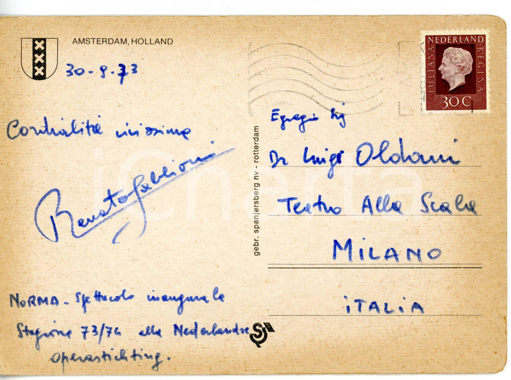 1973 AMSTERDAM - LIRICA Renato SABBIONI *Cartolina con AUTOGRAFO - FG VG